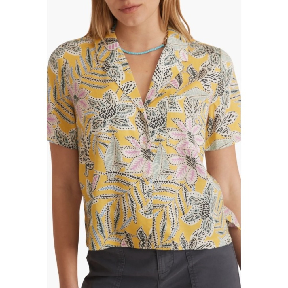 Marine Layer Yellow Floral Short Sleeve Button-Down Shirt